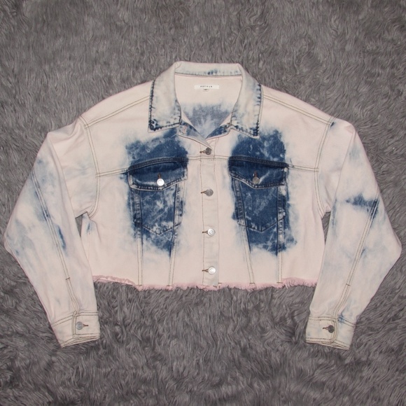PacSun Jean Jacket Cropped Acid Pink Size M/L - Picture 1 of 4